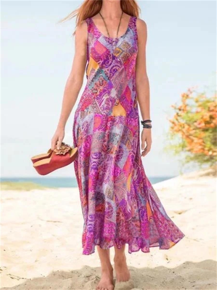 Damskie Sukienka maxi Codzienne sukienki Sukienka na szerokich ramiączkach Letnie sukienki Sukienka Boho Bohema Moda miejska Codzienny Na zewnątrz Urlop Wyjściowe Luźna Kwiaty Bez rękawów W serek 2025 - $27.99 –P4