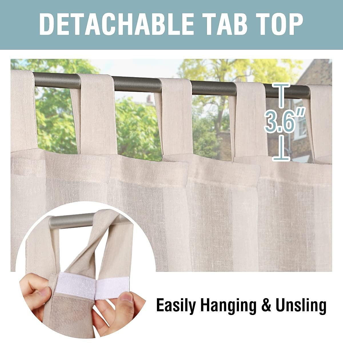 Outdoor Linen Sheer Curtains for Patio Waterproof Indoor/Outdoor Divider Privacy Added Light Filtering Porch Decor with Detachable Self-Stick Tab Top for Gazebo/Cabana, Natural, 2 Panels 2026 - $66.99 –P5