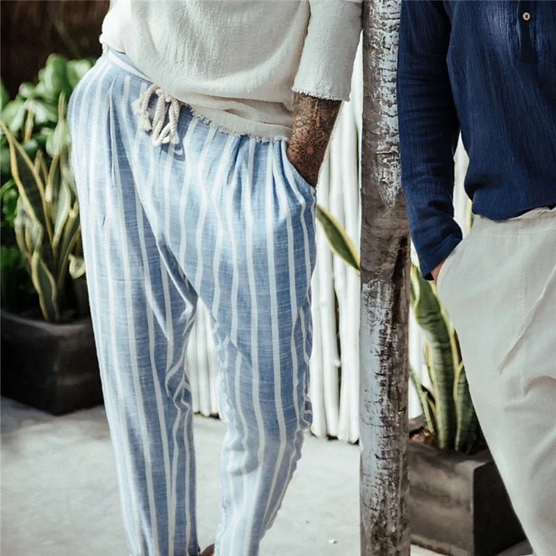 Men's Linen Pants Trousers Summer Pants Beach Pants Front Pocket Straight  Leg Plain Comfort Breathable Casual Daily Holiday Linen / Cotton Blend  Streetwear Designer White Navy Blue 2024 - $22.99