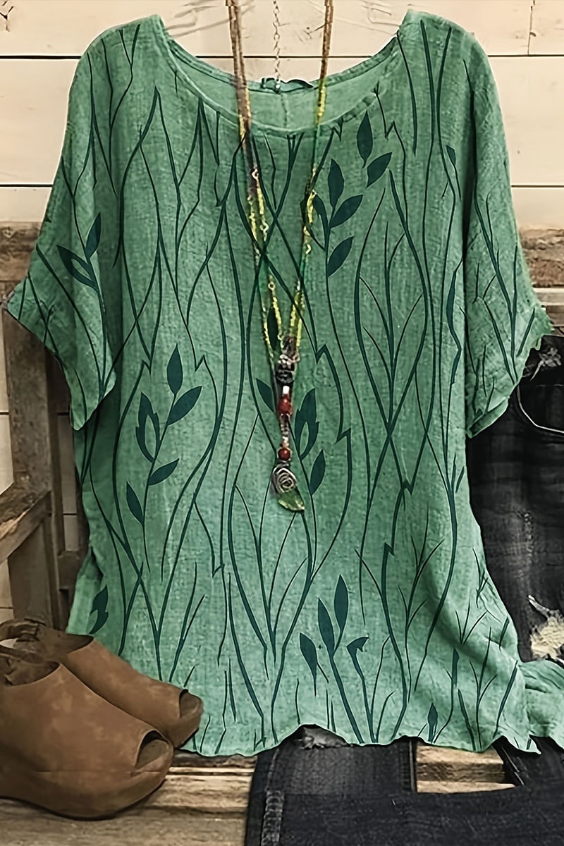 dames shirt boho shirt blouse mode print korte mouw normaal tops ronde hals casual vakantie geel roze blauw groen zomer 2025 - $26.99 –P3