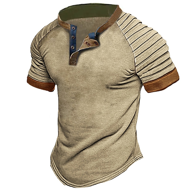 Voor heren T-shirt Effen Slank geplooid Opstaande boord Straat Vakantie Korte Mouw Veters Kleding Modieus Ontwerper Basic 2025 - $17.99 –P1
