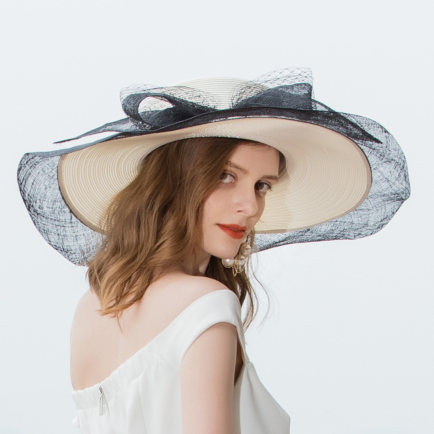 hüte netz faser strohhut sonnenhut sinamay hut hochzeit lässig elegant hochzeit mit bowknot spitze kopfbedeckung kopfbedeckung outdoor 2025 - $71.99 –P7