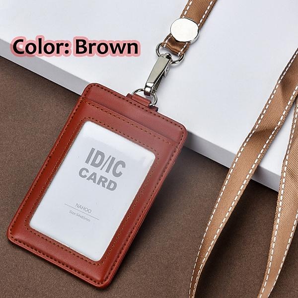 Настоящий кожаный держатель бизнес-карт модные держатели удостоверений с нейлоновой шейной лямкой офисные принадлежности 2026 - $12.99 –P6