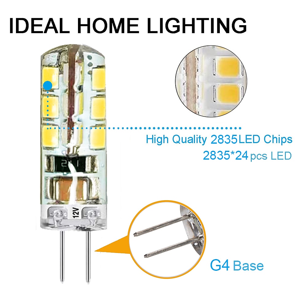 10pcs G4 Bi-pin LED Light Bulb 3W 24LED SMD 2835 Equivalent Halogen Bulb 30W Warm white 3000K Daylight White 6000K 360° Beam Angle Flicker Free DC12V AC220V AC110V 2025 - $13.99 –P8