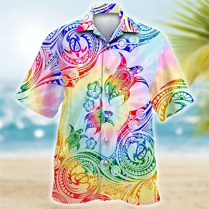 Férfi Trópusi virágok Totem Teknősök Ing Hawaii ing Aloha ing Rövid ujjú Ing Kubai nyakörv Sportok Divat Utcai sikk Szabadtéri Hétköznapi Hawaii Sötétkék Medence Bíbor S M L 2025 - $24.99 –P5