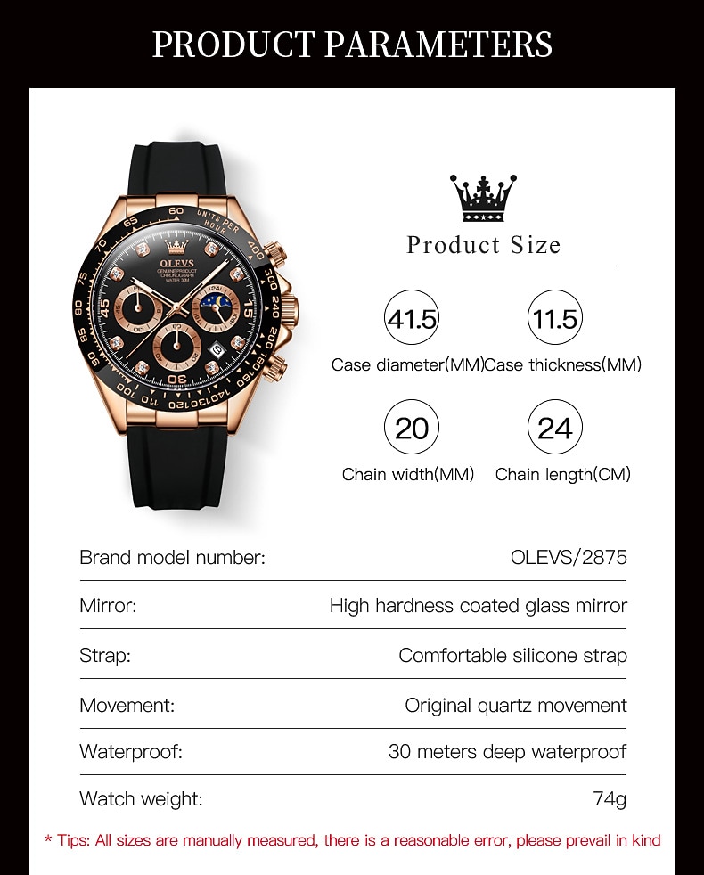 OLEVS 2875 Luxe Heren Horloges Top Merk Quartz Horloge Siliconen Sport Datum Chronograaf Waterdicht Multifunctioneel Horloge 2026 - $41.99 –P13