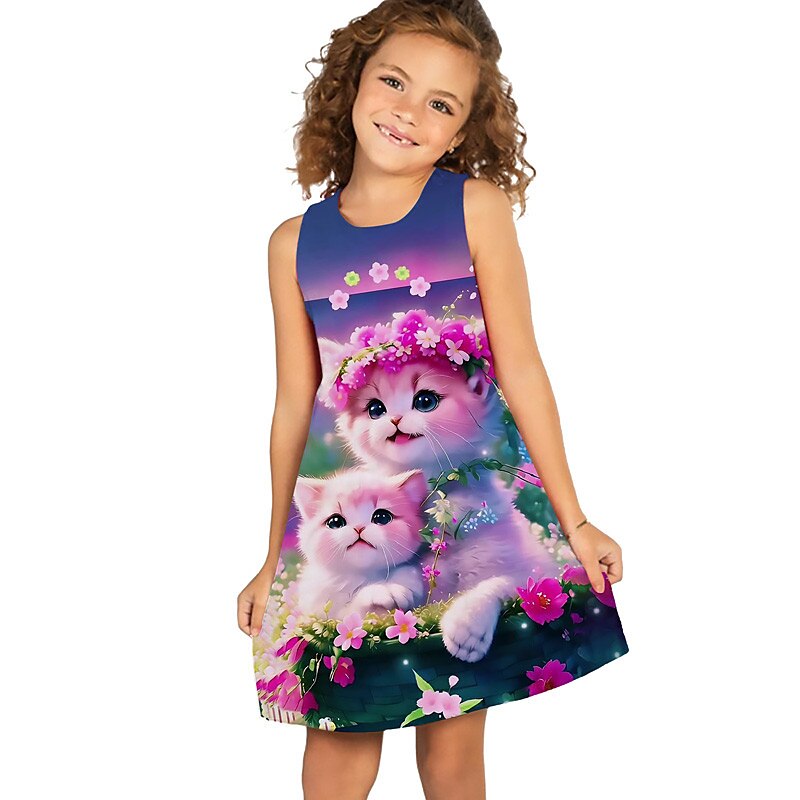 Barn Flickor Klänning Grafisk Blommig Katt Ärmlös Utomhus Ledigt Mode söt stil Dagligen Polyester Ovanför knäet Vardagsklänning A linjeklänning Linneklänning Sommar Vår 3-12 år Ljusgrön Marinbl 2025 - $13.99 –P4