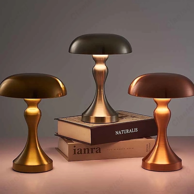 Lámpara de mesa led dorada nórdica para bar, decoración de hotel, seta, luces nocturnas de escritorio recargables, lámpara de noche con interruptor táctil de 3 colores 2025 - $45.99 –P3