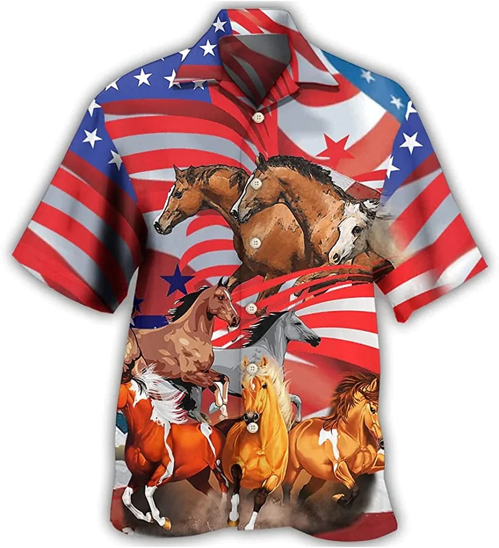 Men's Flag Horse Graphic Prints Shirt Summer Hawaiian Shirt Short Sleeve Shirt Turndown Casual Hawaiian White Red Blue Brown Print Button-Down Clothing Apparel Tropical Fashion Hawaiian Soft 2025 - $22.99 –P5