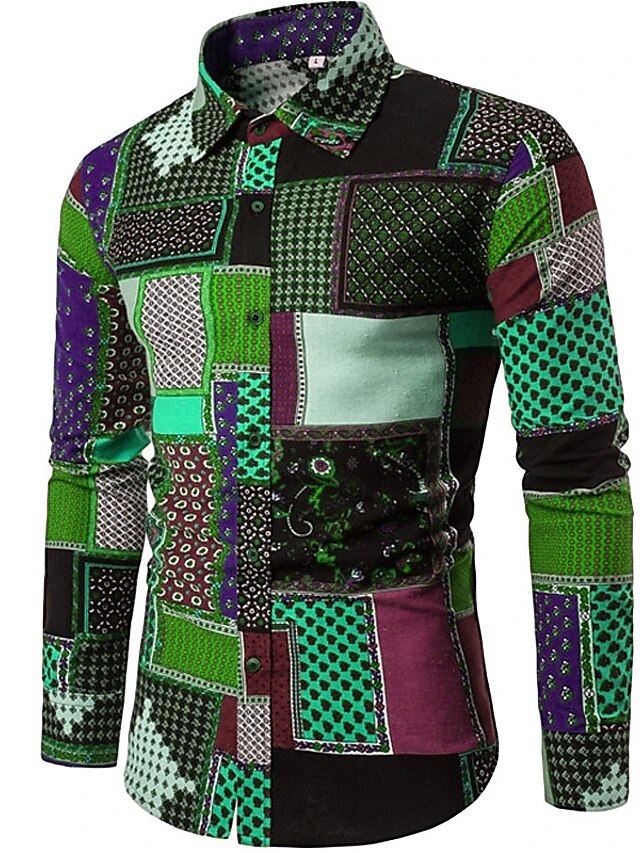 Herren Hemd Knopfhemd Langarm Designer Boho Täglich Ausgehen Ganzjährig Umlegekragen Bedruckt Hemden mit Kragen Hellgrün Dunkelgrün Purpur Regenbogen 2025 - $26.99 –P2