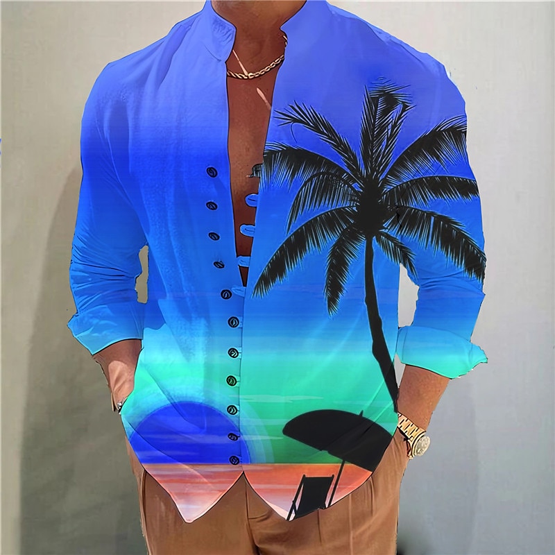 Voor heren Kokosnootboom Tropische planten Overhemd Hawaiiaans overhemd Aloha-shirt Lange mouw Overhemd Opstaand Modieus Ontwerper Casual Buiten Vakantie Straat Geel blauw Fuchsia S M L 2025 - $26.99 –P2