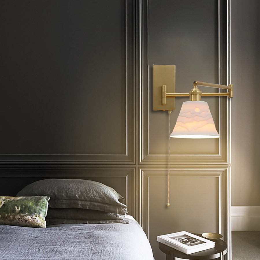 Luz de pared led, luz de brazo oscilante, cerámica, hierro, sala de estar, habitación de muestra, dormitorio, mesita de noche, pared de tv, luz de arte, luz de pared 110-240v 2026 - $165.99 –P5