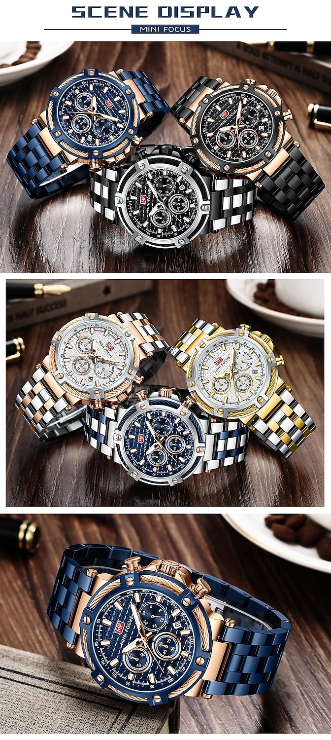 MINI FOCUS Chronograph Multifunction Quartz Mens Watches Luxury Stainless Strap Business Male Clock Waterproof relogio masculino 2025 - $52.99 –P13