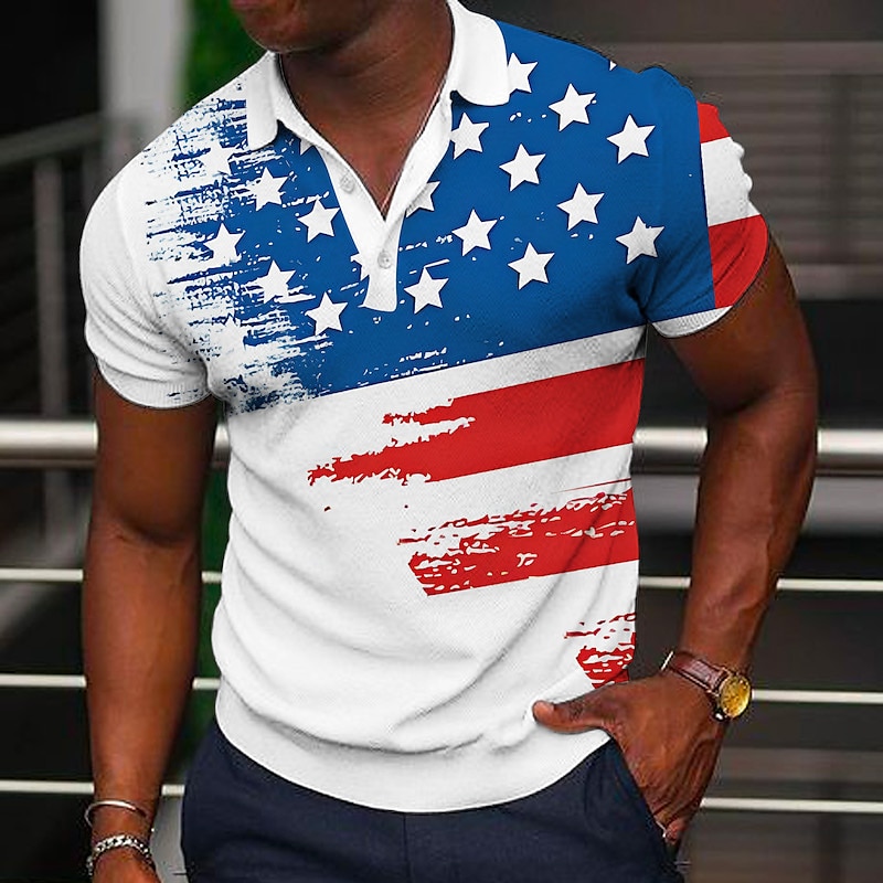 Herr Veteraner Patriotisk Pikétröjor Golftröja Kortärmad Polotröjor Skjortor med krage Ledigt Streetwear Semesterkläder Festkläder Knappar 3D-utskrift Vit Gul Rubinrött 2025 - $22.99 –P3