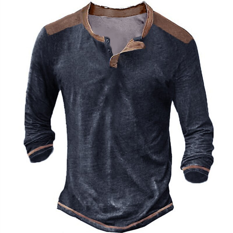 Herren T-Shirt mit Knöpfen T Shirt Henley Hemd Langarmshirt Langarm V Ausschnitt Frühling & Herbst Farbblock Designer Basic Lässig Button-Down Straße Sport Ferien Schwarz Marineblau Khaki Top T-Shirt 2025 - $21.99 –P2