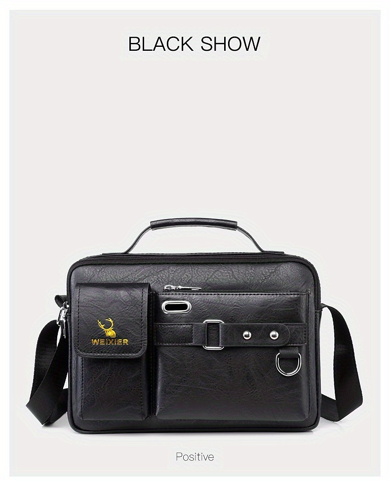 Men's Brown Faux Leather Messenger Bag with Multiple Pockets and Adjustable Strap - Stylish and Functional Crossbody Bag for Travel and Daily Use 2025 - $24.99 –P10
