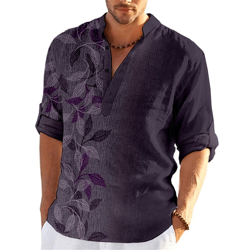 Per uomo Foglie Camicia Camicia con bottoni Manica lunga Di tendenza Streetwear Originale Informale Per uscire Estate Primavera Autunno Colletto alla coreana Stampa Blu Viola Verde Cachi Grigio del 2025 a $24.99 –P4