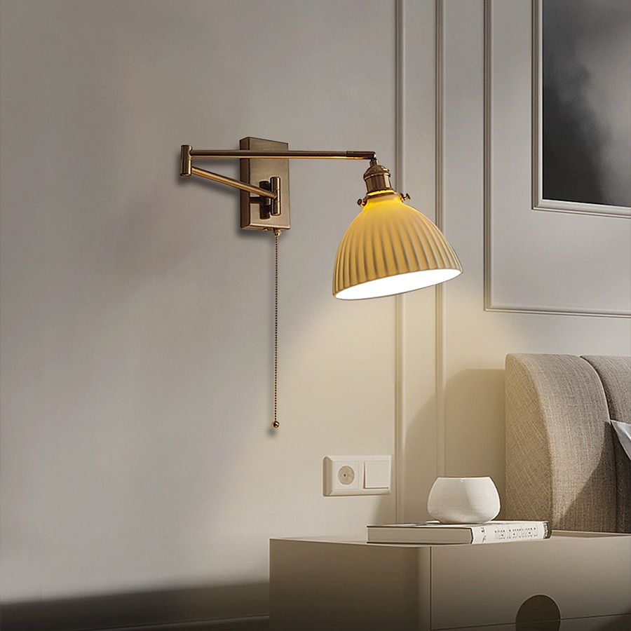 Luz de pared led, luz de brazo oscilante, cerámica, hierro, sala de estar, habitación de muestra, dormitorio, mesita de noche, pared de tv, luz de arte, luz de pared 110-240v 2026 - $165.99 –P6