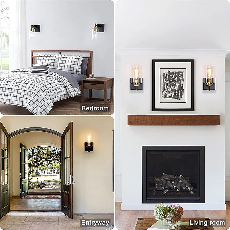 arandelas de parede pretas & arandela de parede dourada 1 luz, luminárias de parede modernas, arandelas de parede de fazenda com sombra de vidro transparente, arandelas para sala de estar, quarto, de 2026 por $66.99 –P3