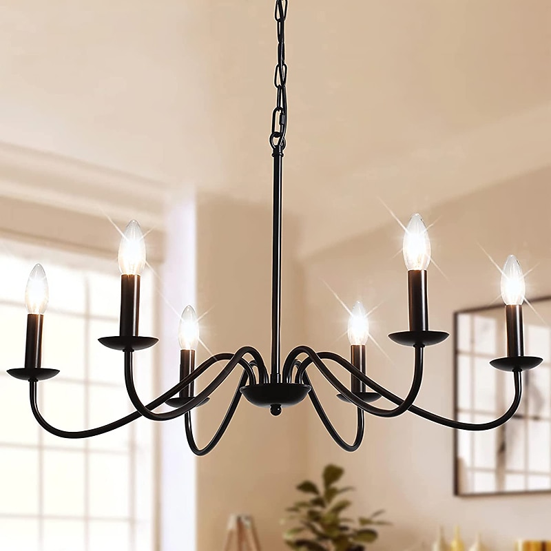 Candelabro preto de 6 luzes lustres de ferro industriais rústicos iluminação para cozinha, sala de jantar, sala de estar, quarto, 35 polegadas, e12,110-240v de 2026 por $230.29 –P1