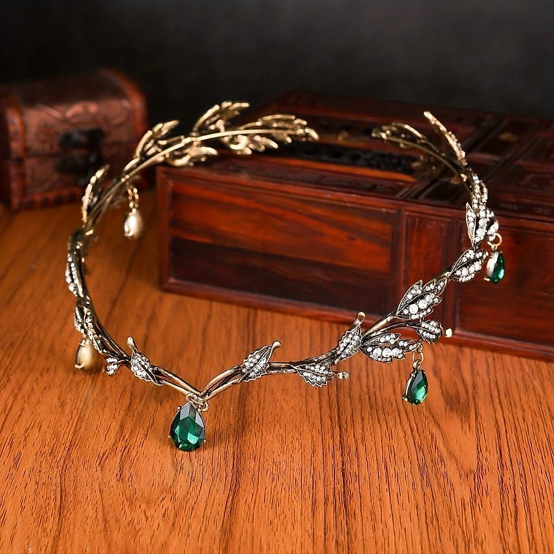 Couronne de feuilles victoriennes pour femmes diadème rétro vintage rococo coiffure de mariée tête de strass pour accessoires de cheveux de mariage de 2025 ? $17.49 –P5
