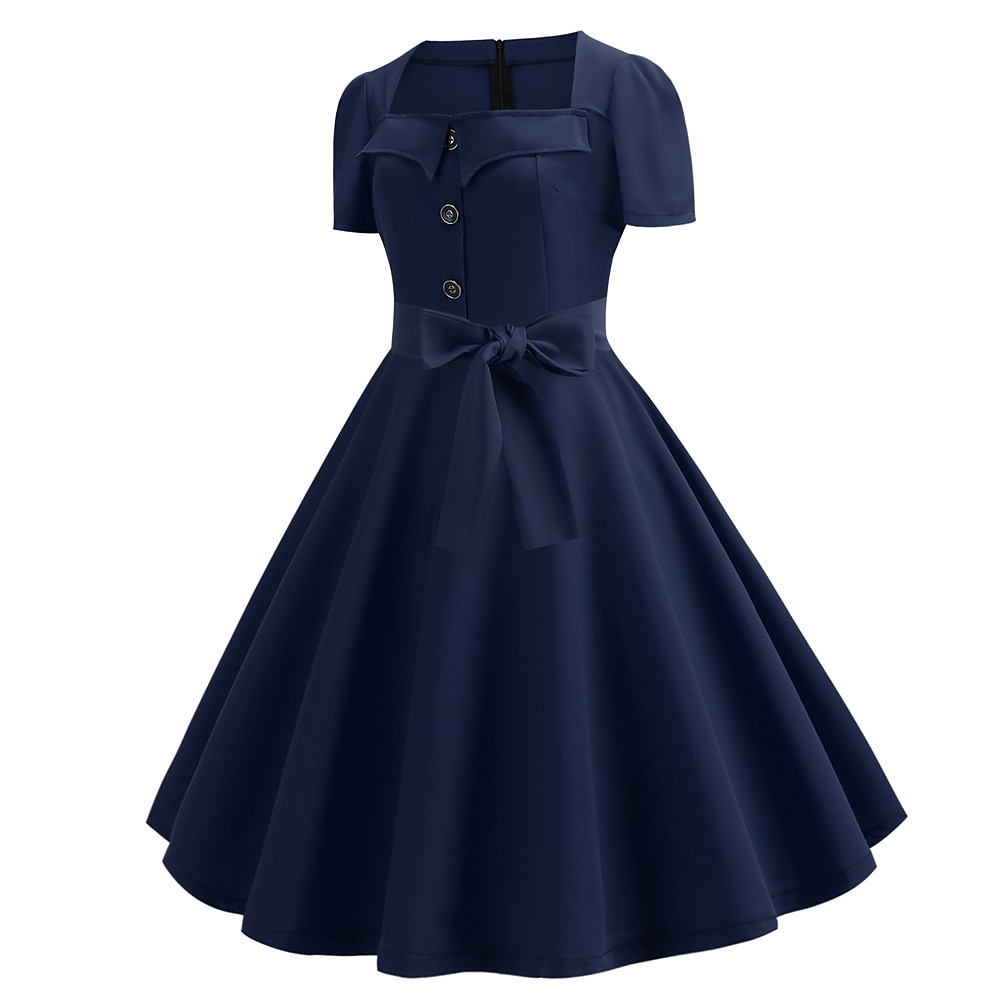 dam a-linje rockabilly klänning prickiga svängklänning flare klänning med accessoarer set 1950-60-tal retro vintage med pannband chiffong halsduk örhängen kattögon glasögon pärlhalsband handskar 7st 2025 - $46.99 –P14