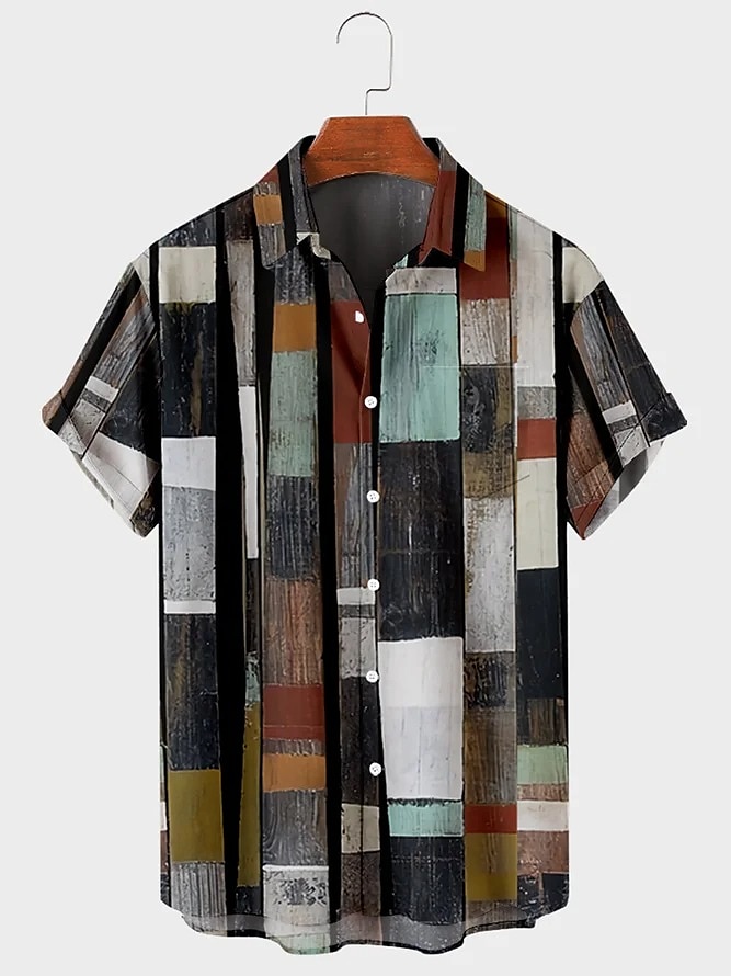 Bărbați Tartan / Carouri Model Geometric Epocă Cămașă Camașă cu nasturi Manșon scurt Modă Designer Casual Vacanță Zilnic Ieșire Primavara vara Răsfrânt Imprimeu Albastru Verde Galben Albastru piscin 2025 - $22.99 –P5