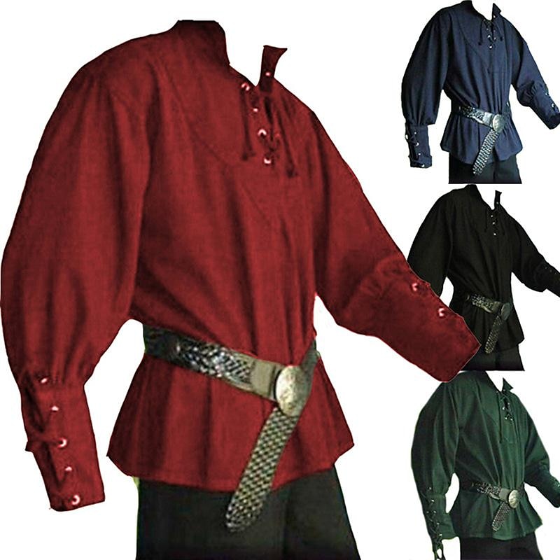 Punk och gotiskt Medeltida kostymer Renässans Blus / Skjorta Cosplay-kostym Tunika Ren Faire Krigare Riddare Viking Snörning Solid färg Herr Keltiskt Pirat Halloween Maskerad Prestanda Scen 2025 - $28.99 –P1