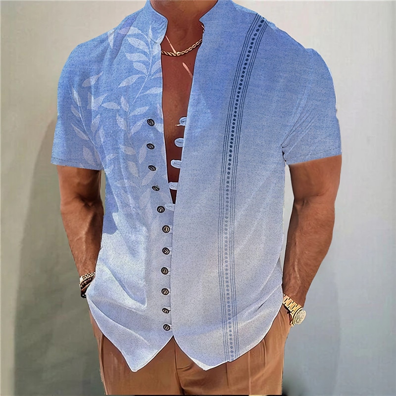 Voor heren Verloop Bladeren Overhemd Overhemd met knopen Korte mouw Modieus Streetwear Ontwerper Buiten Casual Dagelijks Lente zomer Opstaand Afdrukken Geel blauw Paars Groen Grijs 2025 - $24.99 –P1