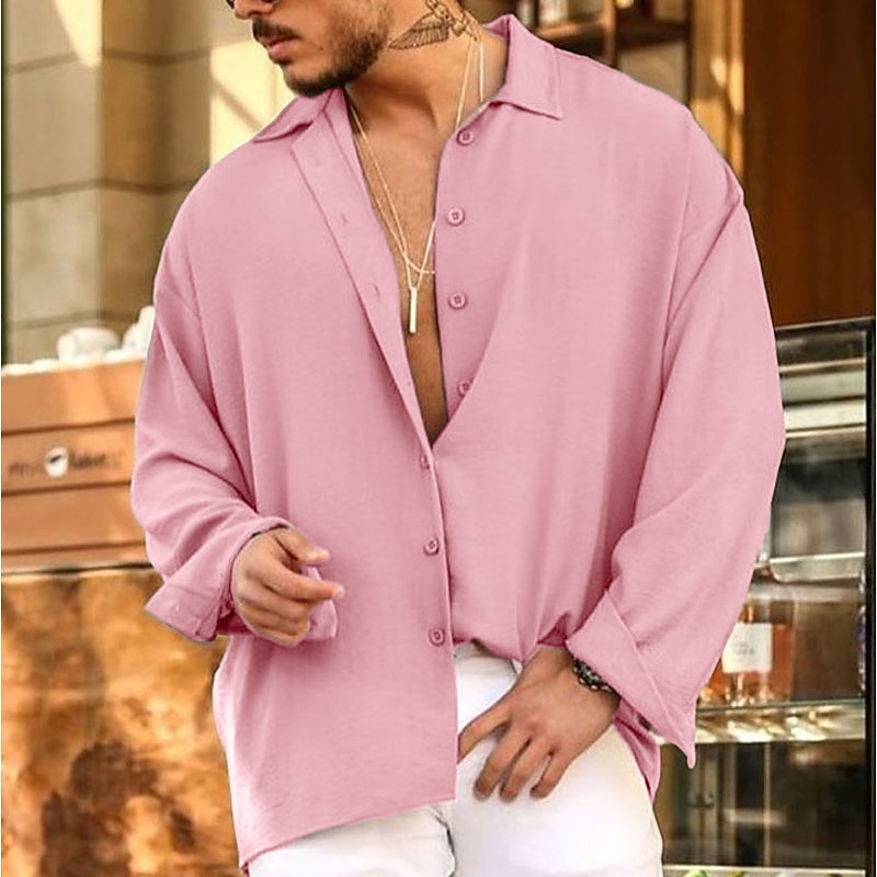 Herren Hemd Sommerhemd Knopfhemd Lässiges Hemd Rosa Leicht Blau Grau Langarm Glatt Umlegekragen Täglich Urlaub Bekleidung Modisch Brautkleider schlicht Komfortabel 2025 - $21.99 –P3