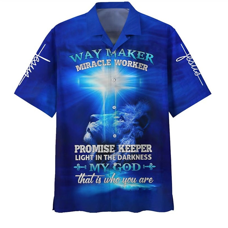Per uomo Leone Alfabetico Gesù Camicia Camicia con bottoni Manica corta Di tendenza Streetwear Originale Giornaliero Per uscire Fine settimana Estate Primavera Collo ripiegabile Stampa Blu Reale Blu del 2025 a zł94.99 –P8