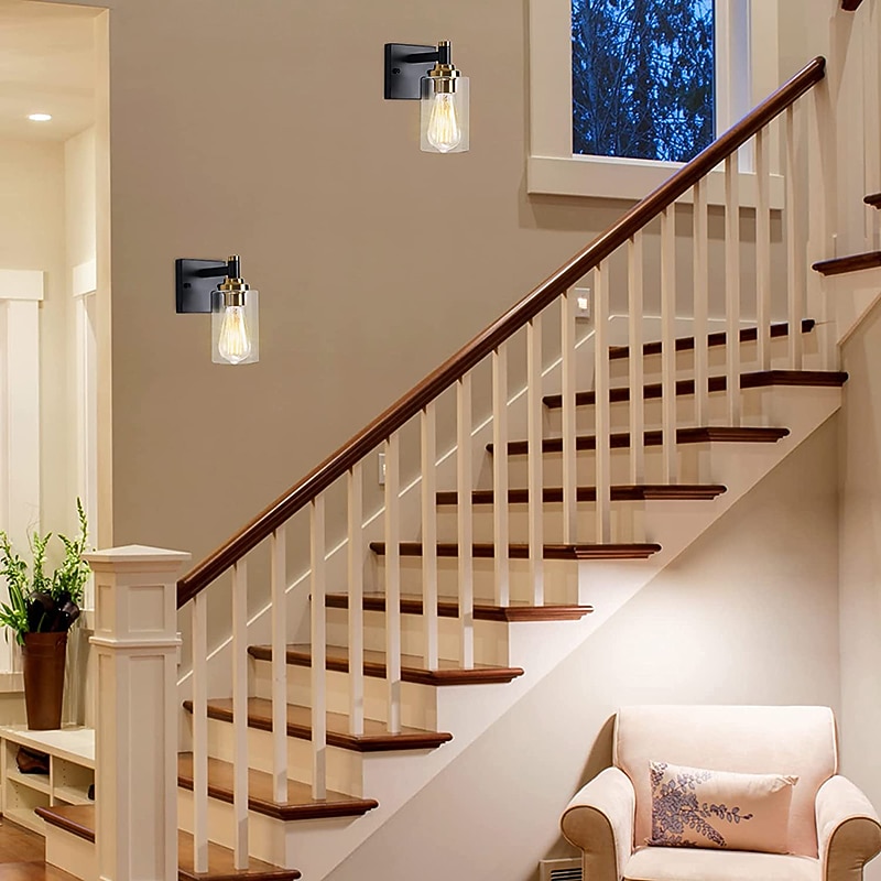 arandelas de parede pretas & arandela de parede dourada 1 luz, luminárias de parede modernas, arandelas de parede de fazenda com sombra de vidro transparente, arandelas para sala de estar, quarto, de 2026 por $66.99 –P7