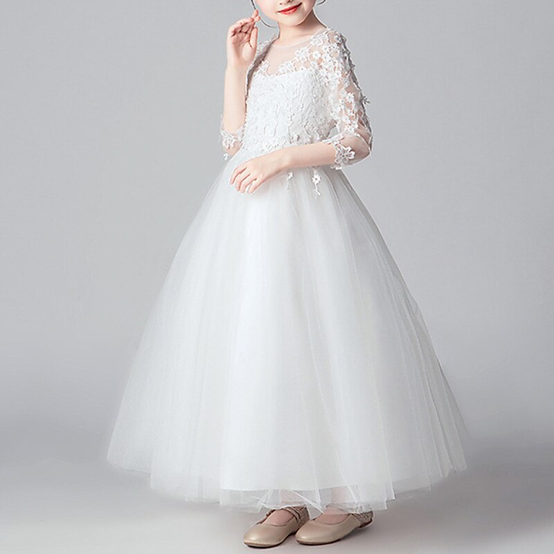 kinderkleidung Mädchen Blumenmädchen Kleid Kleid Party Kleid Feste Farbe 3/4 Ärmel Leistung Hochzeit Party Spitze Gitter Modisch bezaubernd Prinzessin Polyester Maxi Spitzenkleid abendkleider 2025 - $45.99 –P2