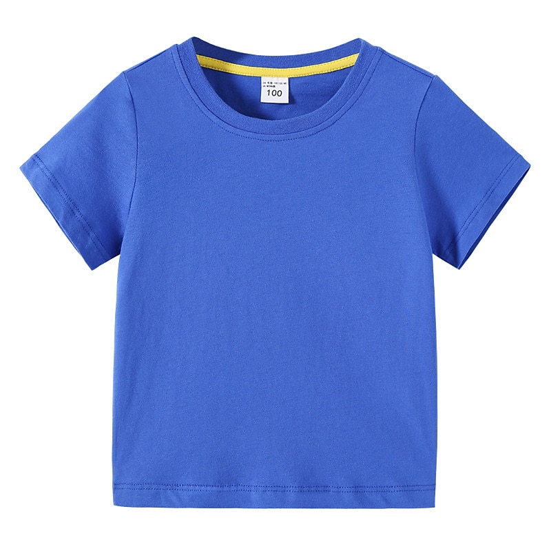 Barn Pojkar T-shirt Tee Ensfärgat Kortärmad Crewneck 100 % bomull Barn Top Skola Neutral Dagligen Grundläggande Sommar Ljusblå 3-13 år 2025 - $15.99 –P12