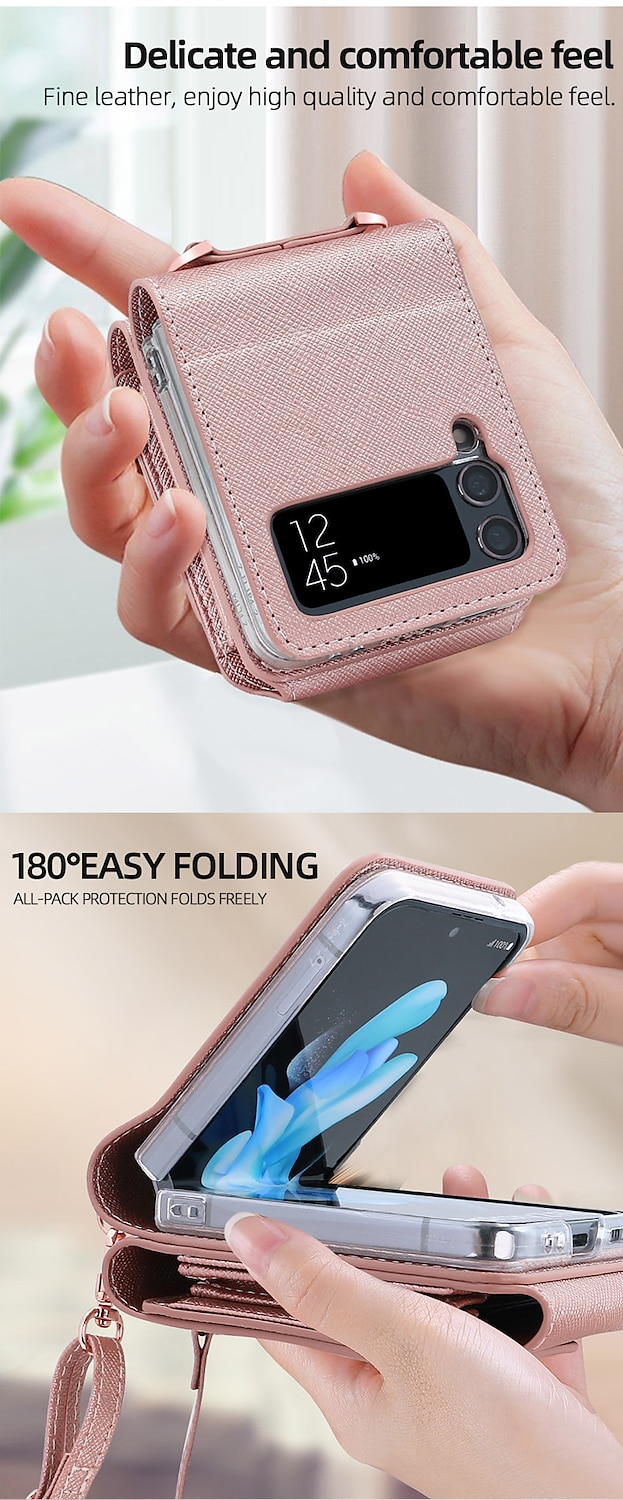 2025年 電話 ケース 用途 サムスンのギャラクシー Zフリップ6 Z Flip 5 Z Flip 4 Z Flip 3 ハンドバッグの財布 ウォレットカードケース フリップ 取り外し可能なクロスボディストラップ付き カードホルダースロット ソリッド PC PUレザー コレクション – $32.99 –P6