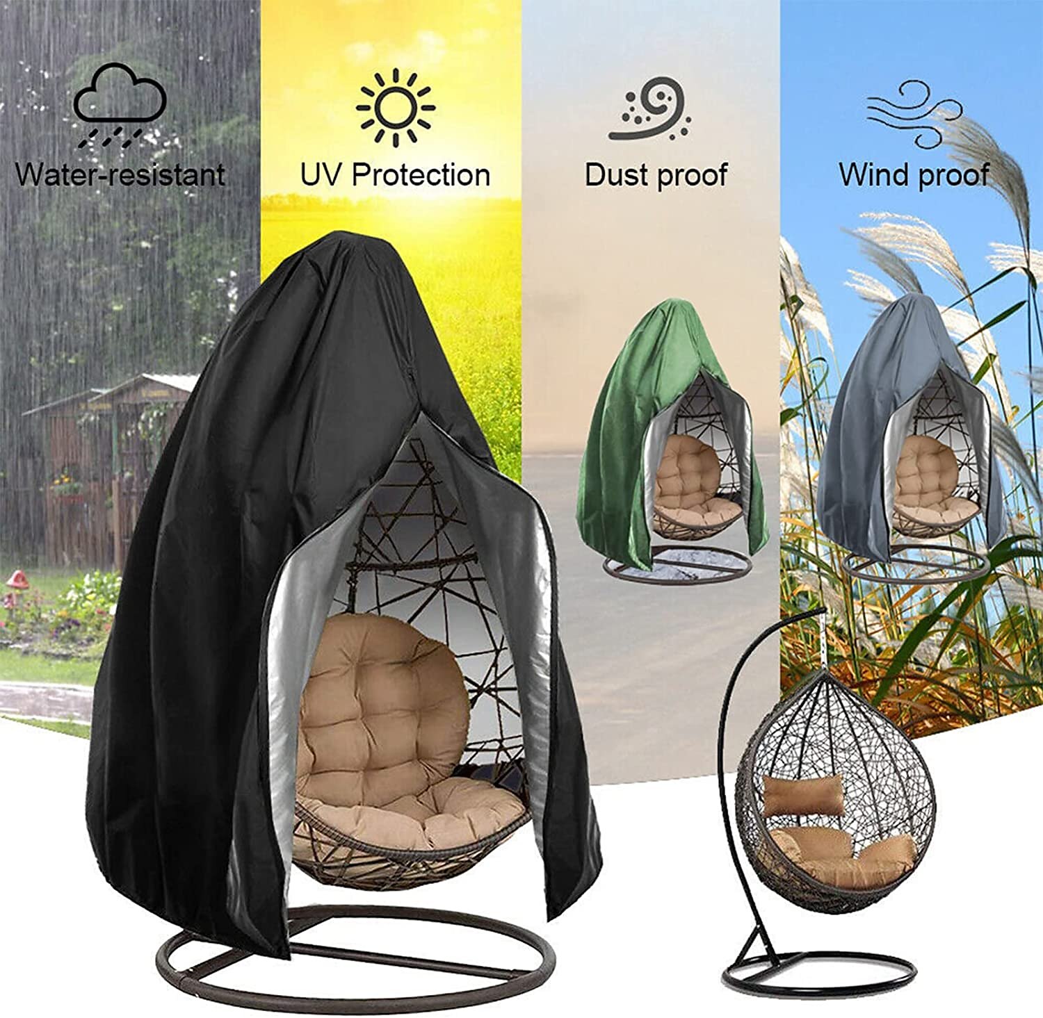210d vanntette utendørs stoltrekk med glidelås, slitesterkt stort utendørs stoltrekk, vanntett vindtett anti-uv for utendørs svingstol 2025 - $35.99 –P4