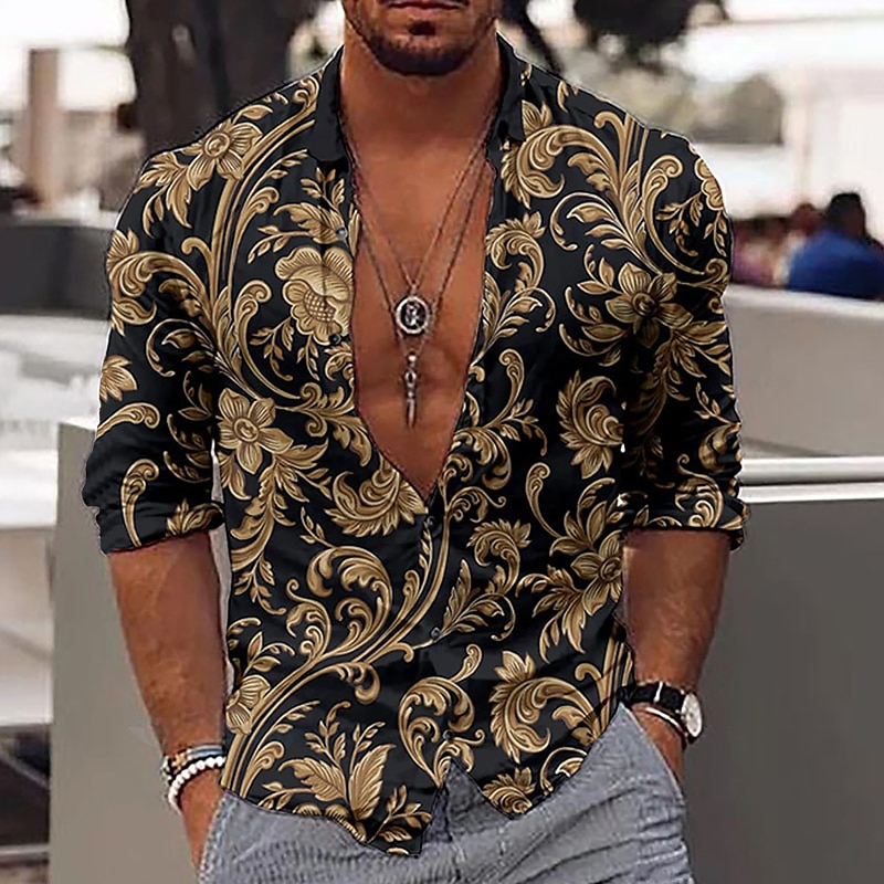 Per uomo Floreale Stampa di catene Camicia Camicia con bottoni Manica lunga Di tendenza Originale Informale Esterno Da mare Giornaliero Autunno Colletto Stampa 3D Bottone giù Giallo Blu Oro Verde del 2025 a $26.99 –P3