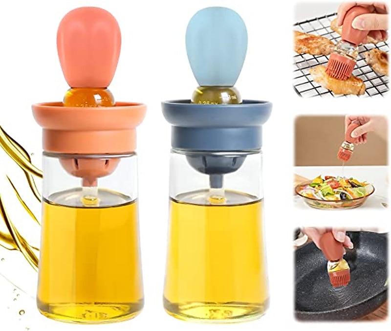 3 in 1 Cooking Glass Large Olive Oil Dispenser Bottle for Kitchen with  Brush Pour Brush Squeeze Oil Silicone Dropper Measuring Oil Dispenser for  Cooking Fry Baking BBQ 