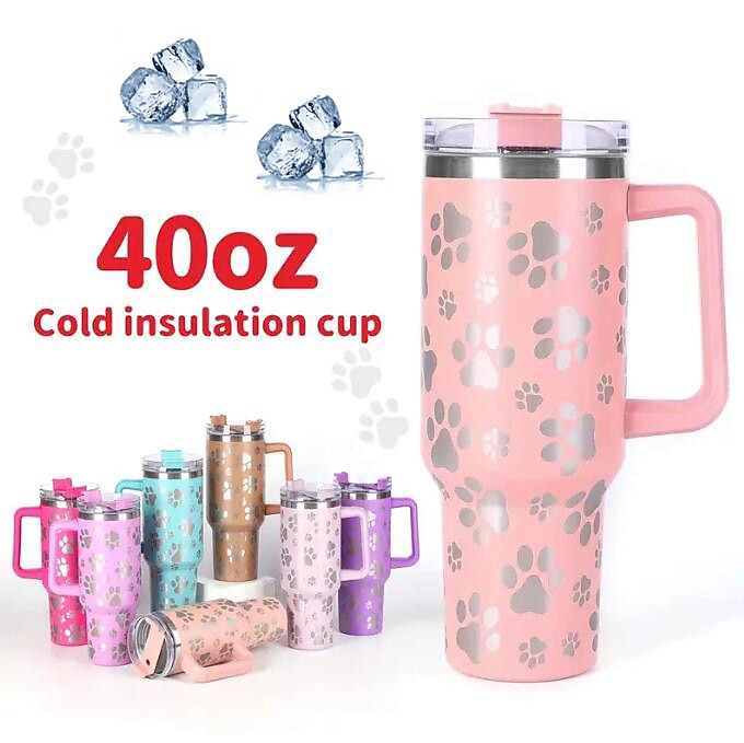 Large Capacity Water Bottle with Handle and Straw Lid Insulated Reusable  Stainless Steel Travel Mug Coffee Cup 1200ml 40oz