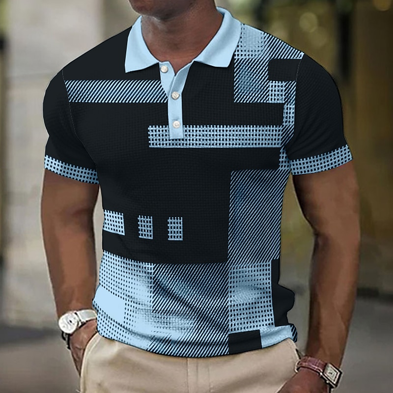 Męskie Kratka Koszulki polo waflowe Koszula golfowa Krótki rękaw Koszulki polo Koszule z kołnierzykiem Zabytkowe Codzienny Ubrania wakacyjne Ubrania formalne Ubrania festiwalowe Guziki Druk 3D Czarny 2025 - $22.99 –P4