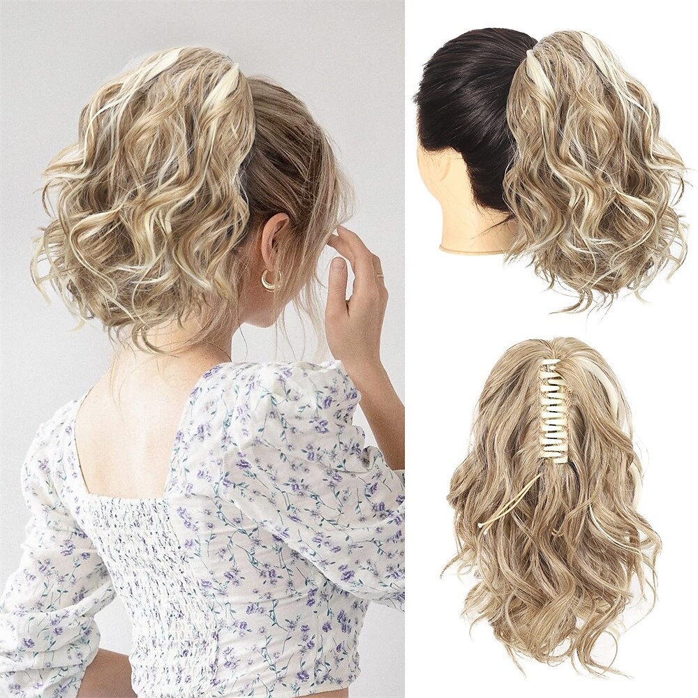 mettre en évidence l'extension de queue de cheval griffe courte épaisse ondulée bouclée mâchoire pince en fausses queues de cheval faux cheveux doux aspect naturel postiche synthétique pour les femmes de 2025 ? $19.99 –P3