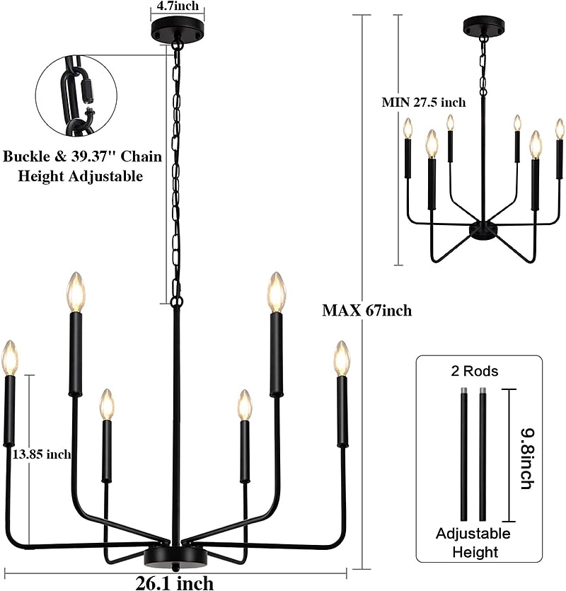 Lustre de 6 luzes 26" moderno lustre de casa de fazenda de metal ferro forjado clássico vela pingente de teto luminária para sala de jantar sala de estar cozinha ilha entrada escada, diâmetro 26" de 2026 por $215.89 –P1