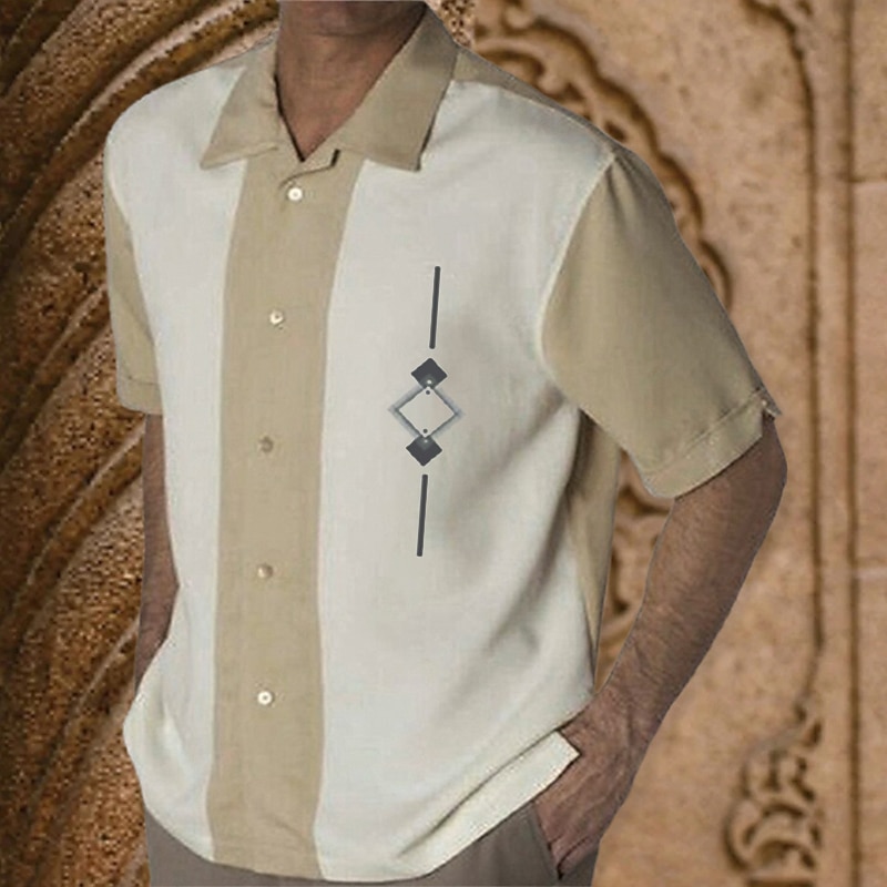 Bărbați Bloc Culoare Cămașă Cămașă de vară Cămașă de bowling Manșon scurt Modă 1950 Casual În aer liber Stradă Casual Primavara vara Răsfrânt Buton în jos Negru Maro Kaki 2025 - $25.99 -P2