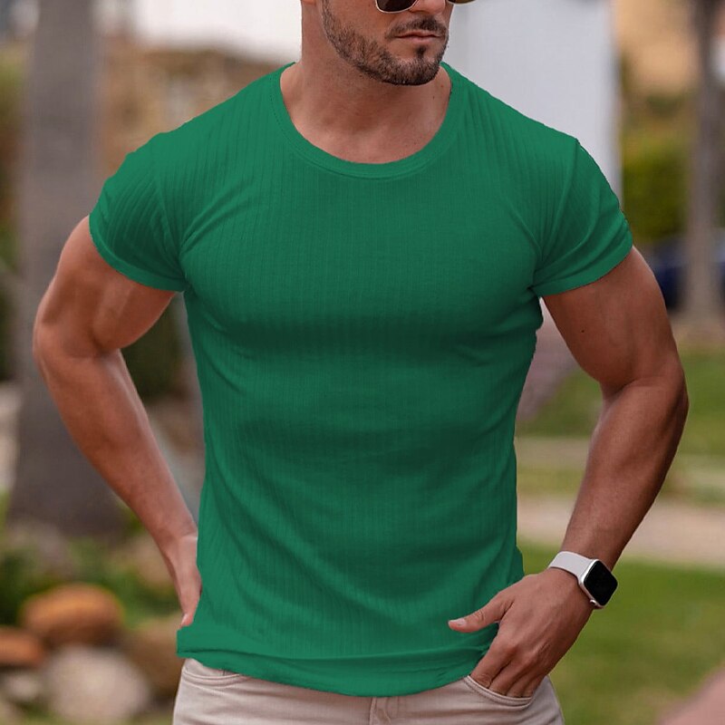 Men's T Shirt Short Sleeves Crewneck Summer Pit Strip Fashion Basic Casual Vacation Going out Casual Daily Navy White Blue Top Tee for Men 2025 - $14.49 –P7