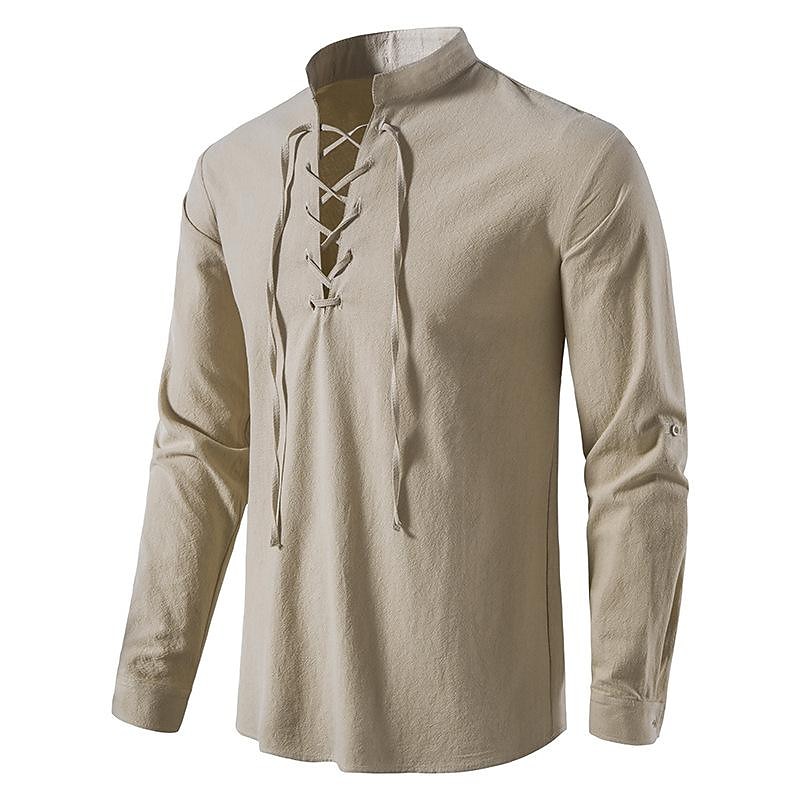 Médiéval Renaissance 17ème siècle Longueur moyenne Blouse / Chemise Costume de cosplay Ren Faire Chevalier Viking Chevalier Celtique Cordon de serrage Couleur Unie Homme Pirate Fantaisie Halloween de 2025 ? $21.99 –P4