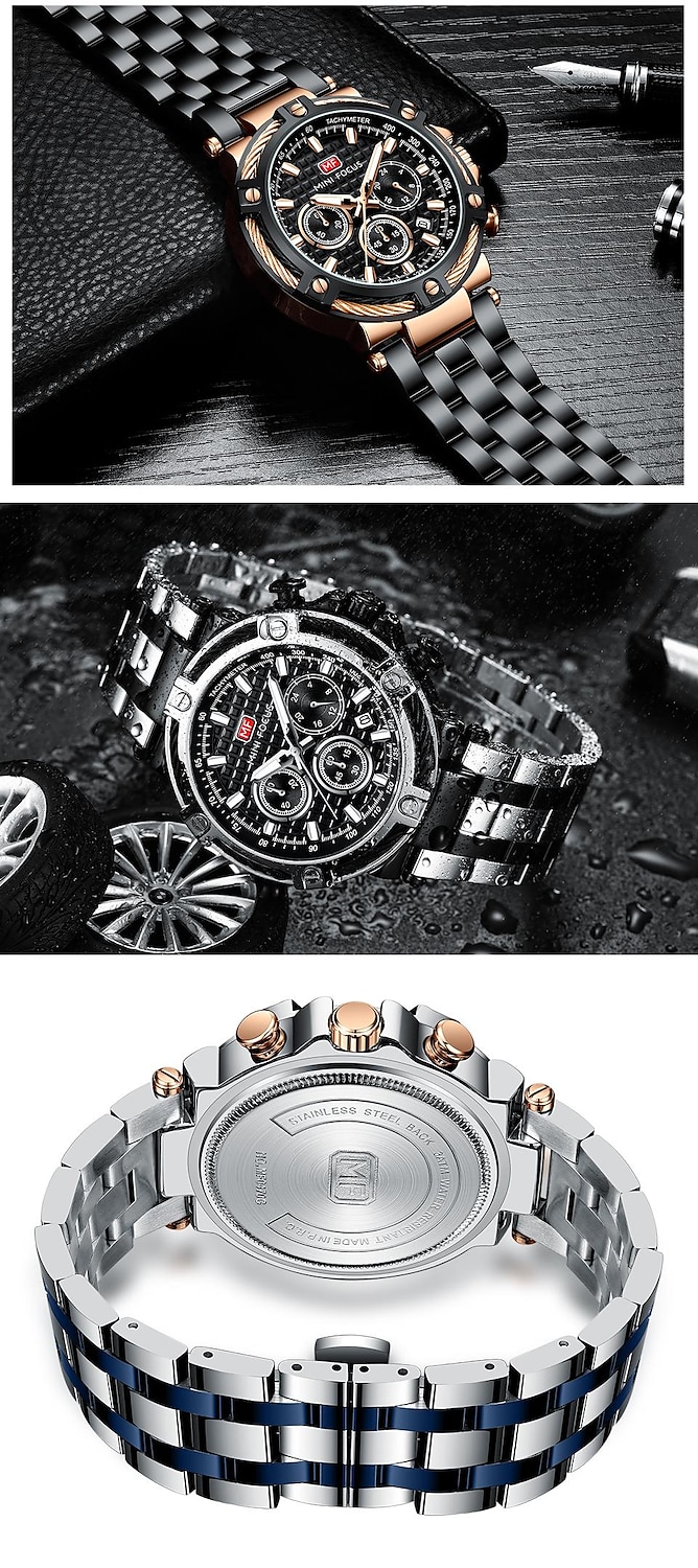 MINI FOCUS Chronograph Multifunction Quartz Mens Watches Luxury Stainless Strap Business Male Clock Waterproof relogio masculino 2025 - $52.99 –P15