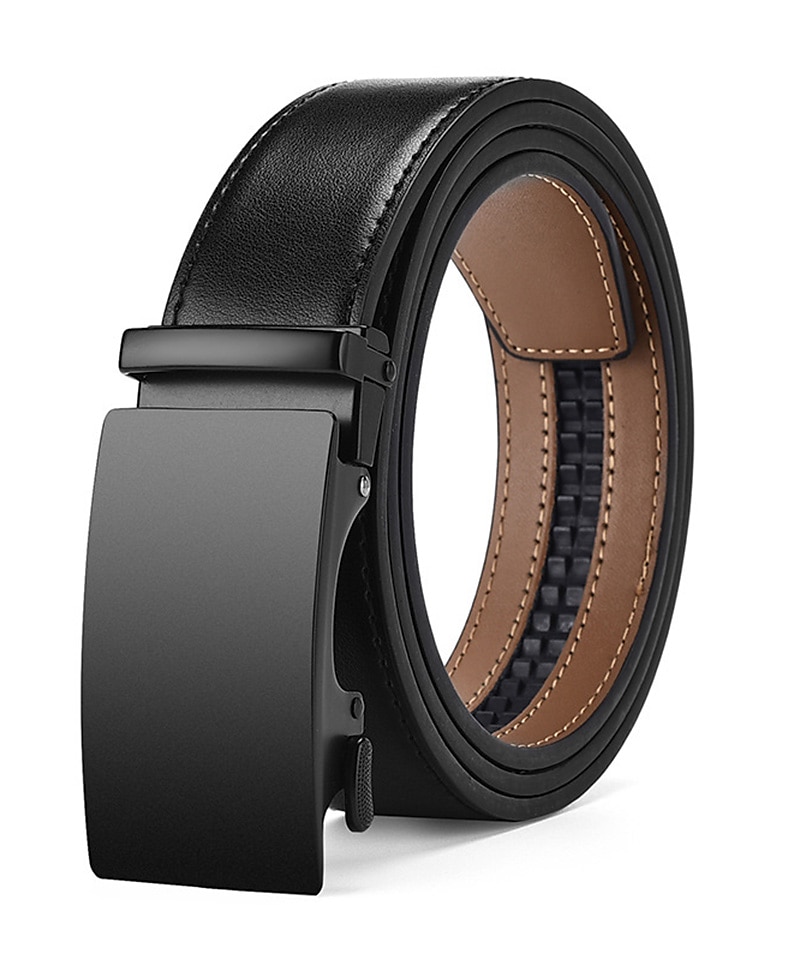 ceinture en cuir pour hommes ceinture à cliquet de 35 mm de large ceinture habillée en cuir de vachette noir élégant décontracté gentleman plaine rencontrer presque toutes les occasions et tenues de 2025 ? $22.99 –P1