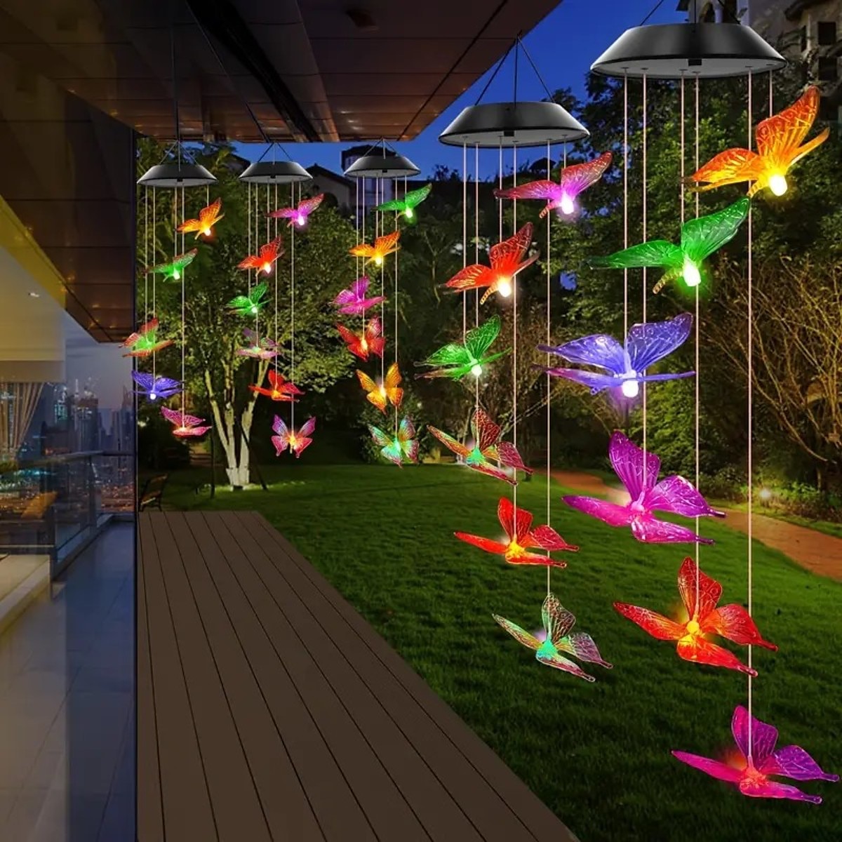 campanelli eolici solari a led luci esterne luci a farfalla cangianti luci esterne solari impermeabili 6 led campanelli eolici luci ad energia solare per la decorazione di finestre di casa, giardino, patio del 2025 a $21.99 –P3