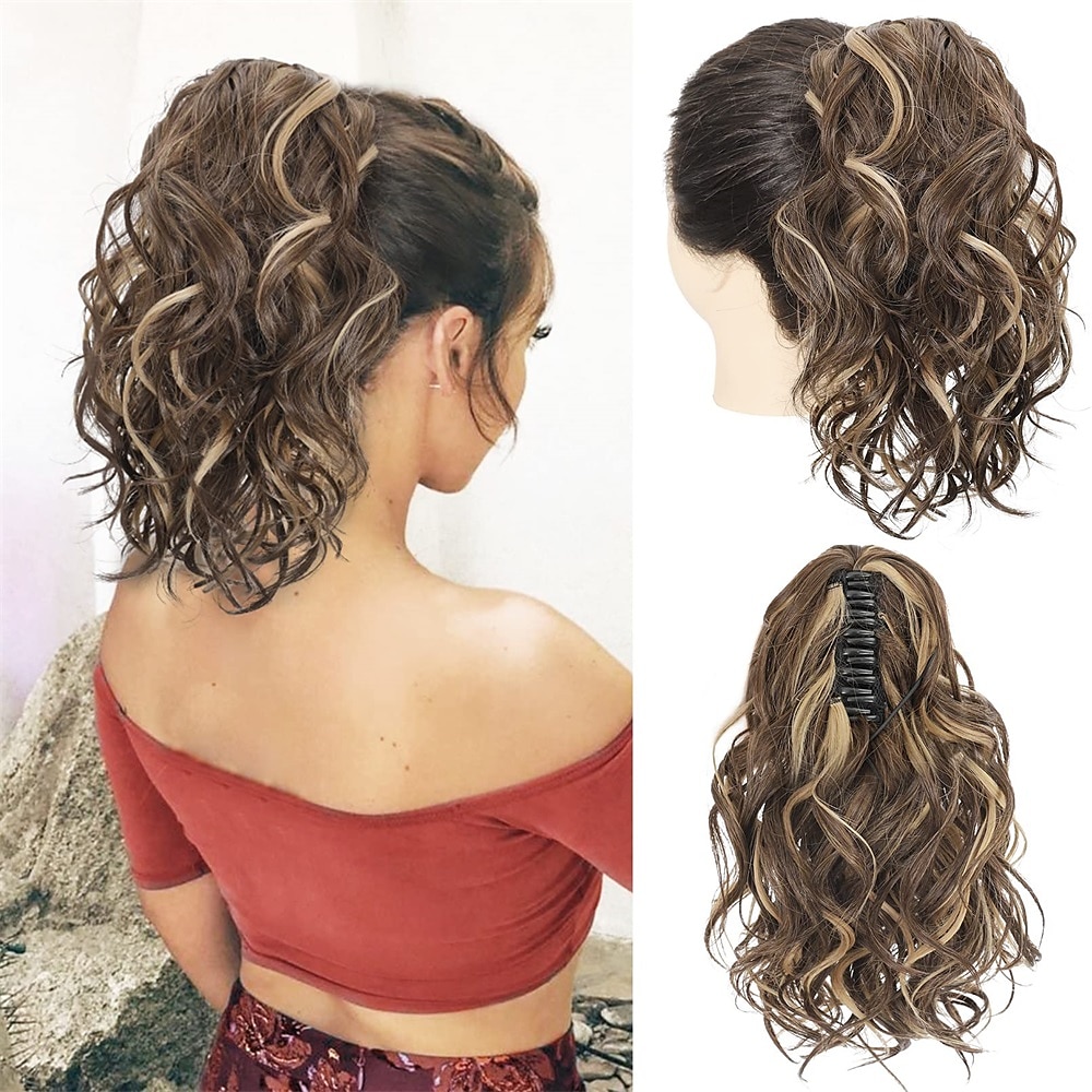 mettre en évidence l'extension de queue de cheval griffe courte épaisse ondulée bouclée mâchoire pince en fausses queues de cheval faux cheveux doux aspect naturel postiche synthétique pour les femmes de 2025 ? $19.99 –P4