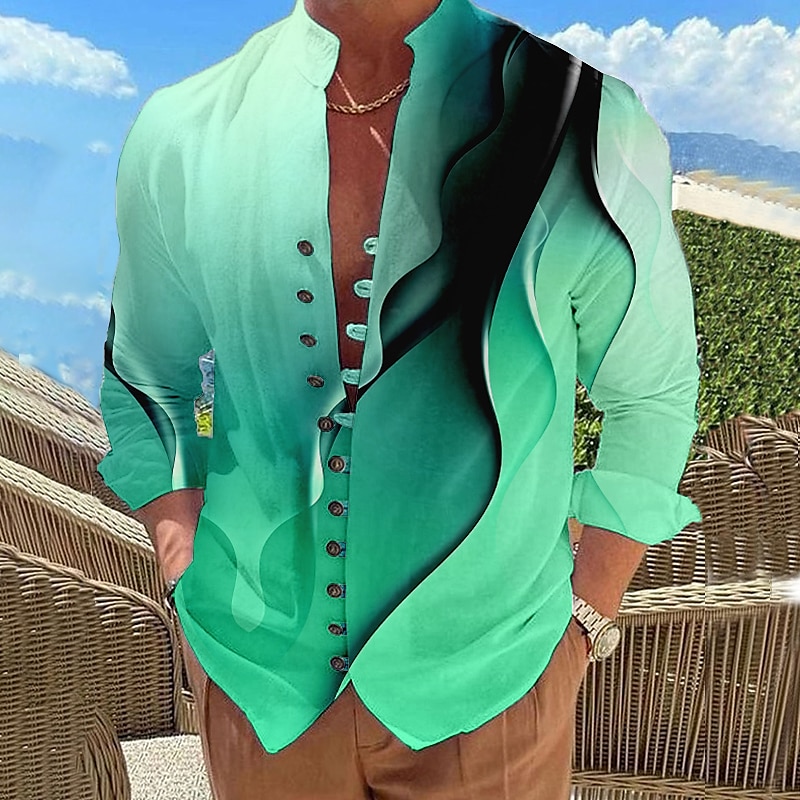 Herren Farbverlauf Geometrisches Muster Linear Hemd Knopfhemd Langarm Mode Designer Lässig Urlaub Täglich Ausgehen Herbst Frühling & Sommer Stehkragen Druck Gelb Rote Blau Purpur Grün 2025 - $26.99 –P2